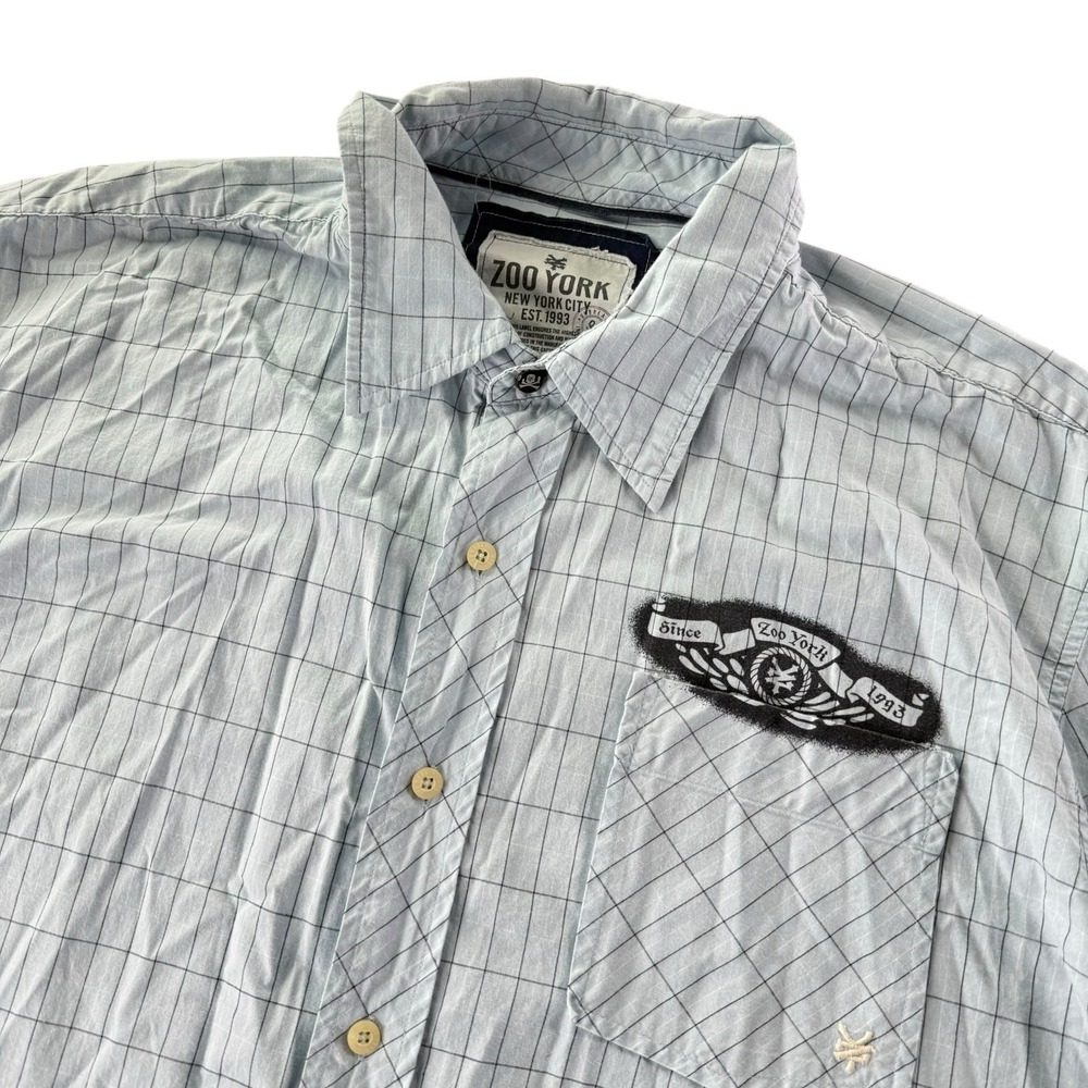 Zoo York 93TH Plaid Graphic Button Up Shirt Men's Large Fits XL Skate Streetwear
